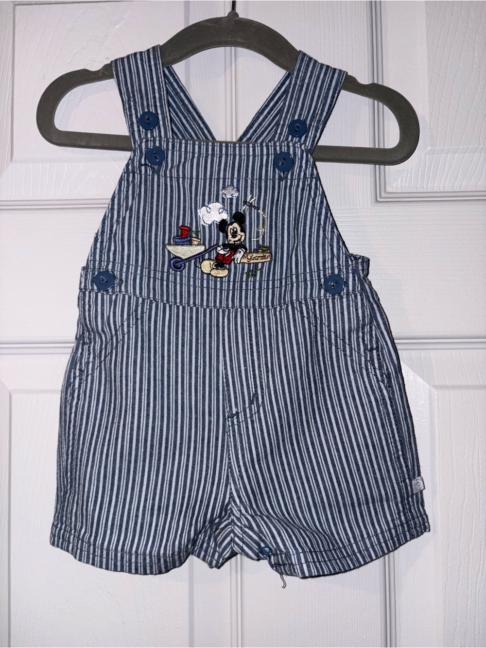Mickey Mouse Striped Denim-Style Baby Overalls - Blue